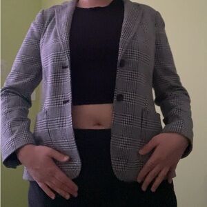 Classic Gray Checkered Women's Blazer